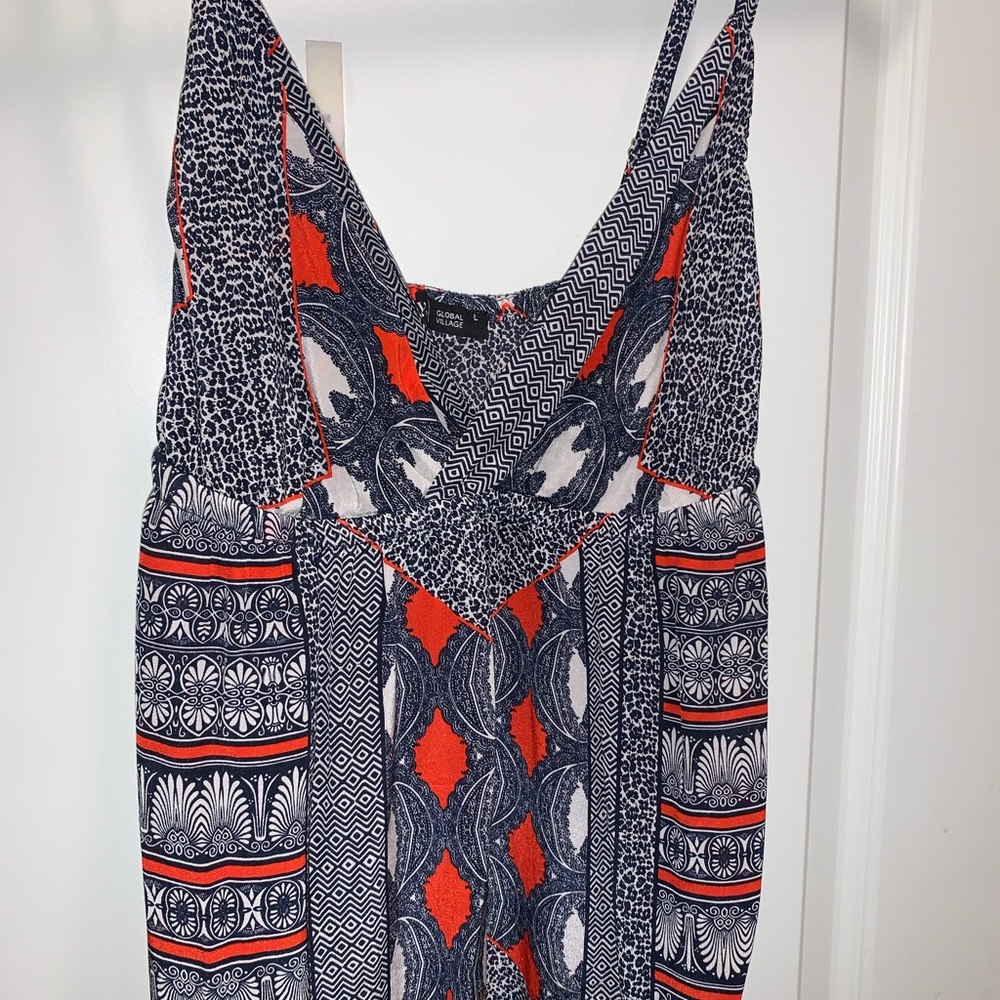 Global Village navy and orange maxi dress size L